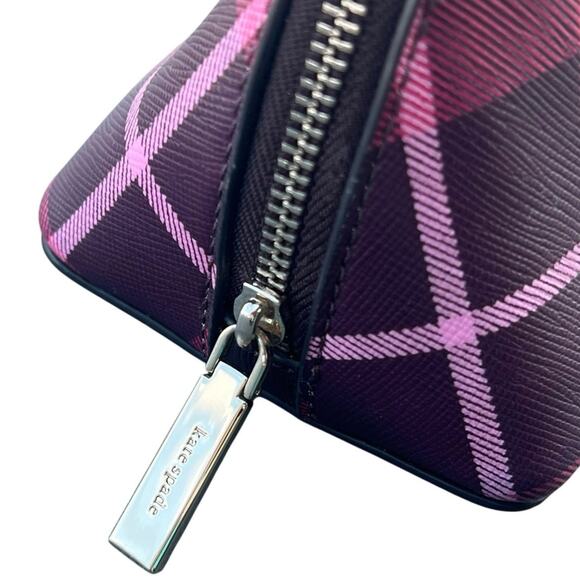 Kate Spade New York | Staci Plaid Small Cosmetic Case | Bright Rose, Red & Black - Picture 11 of 12